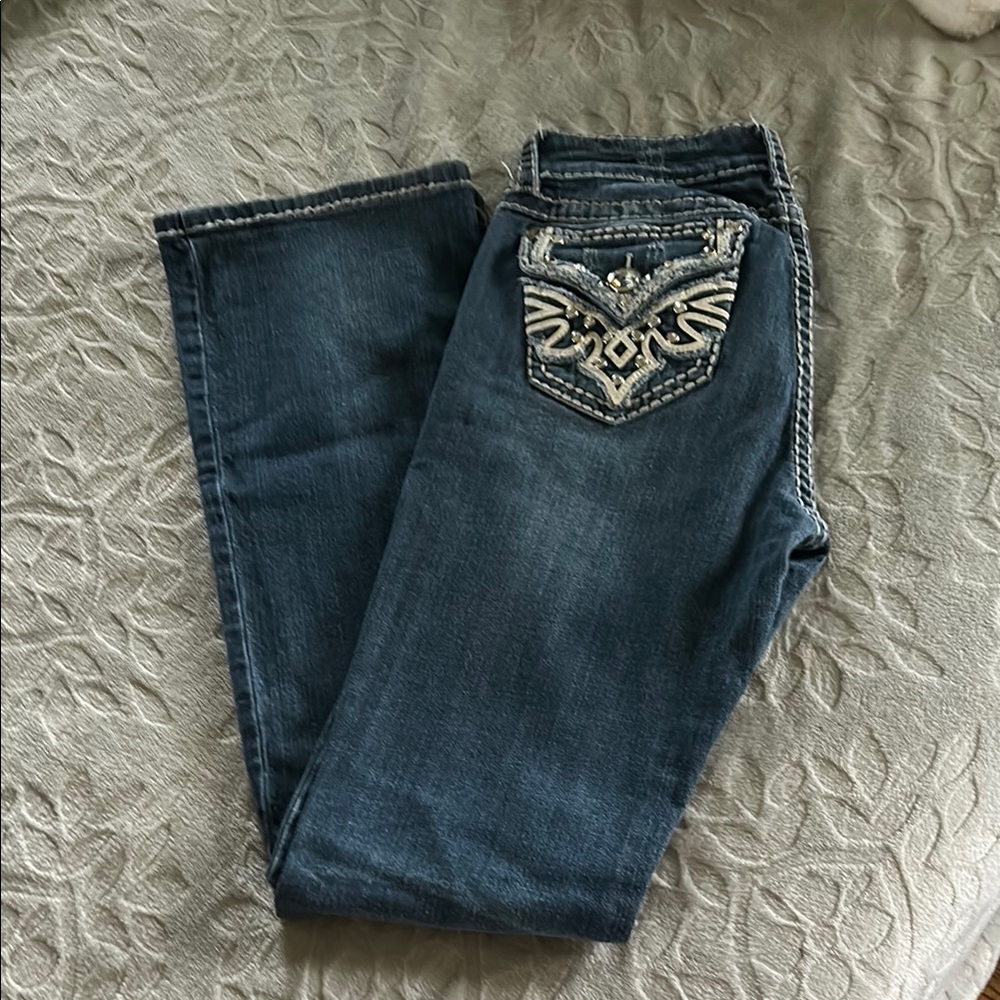 L.A. Idol Blue Boot Cut Jeans with Embroidered Design